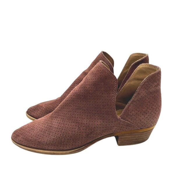 Lucky Brand Larna Perforated Booties 7 Low Heel Boot Ankle Boots Clay Brown Red - Picture 3 of 7